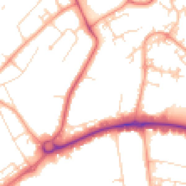 Daytime road noise heatmap for WD6 1AN