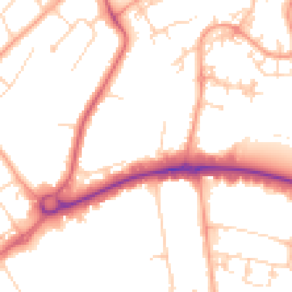 Daytime road noise heatmap for WD6 1AQ