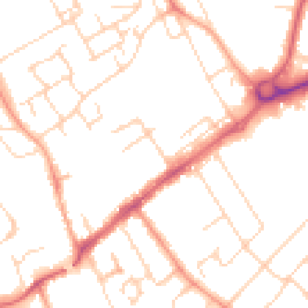 Daytime road noise heatmap for WD6 1BG