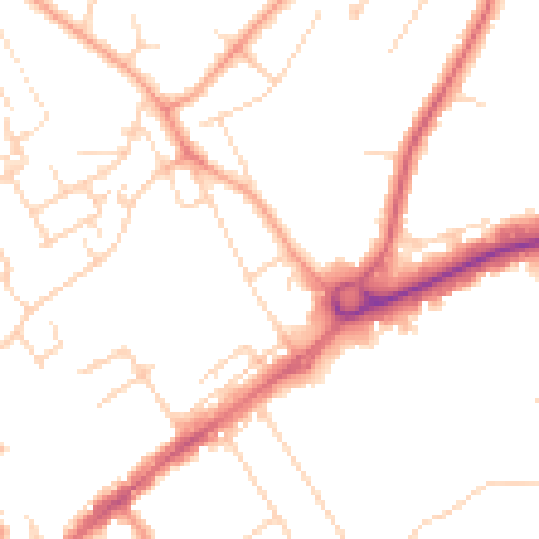 Daytime road noise heatmap for WD6 1BL