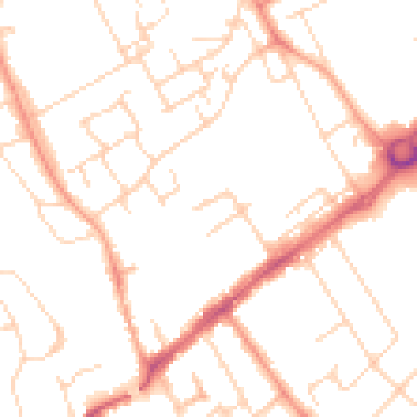 Daytime road noise heatmap for WD6 1BN