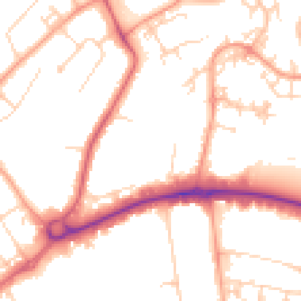 Daytime road noise heatmap for WD6 1JQ