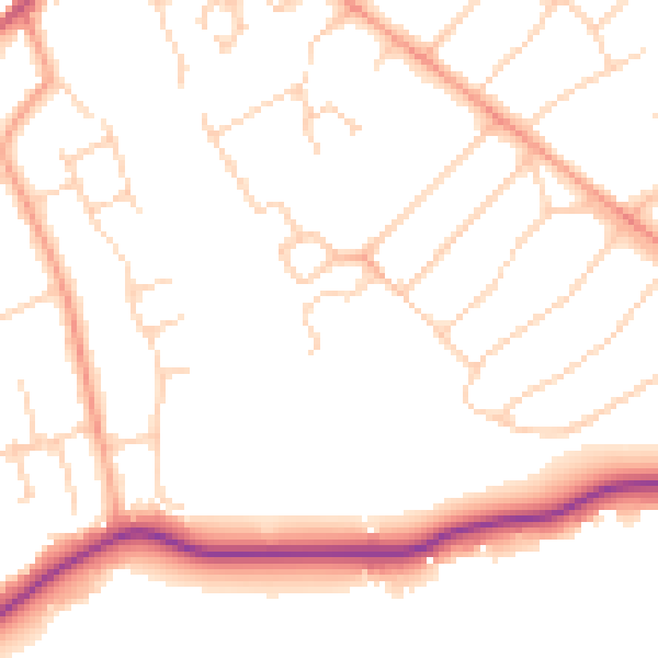 Daytime road noise heatmap for WD6 2BN