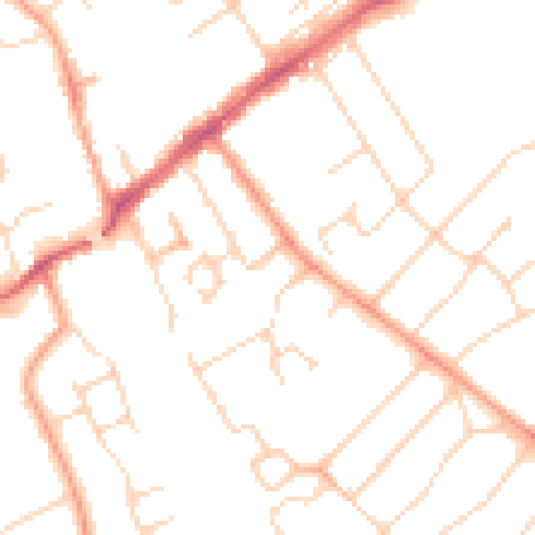 Daytime road noise heatmap for WD6 2DE