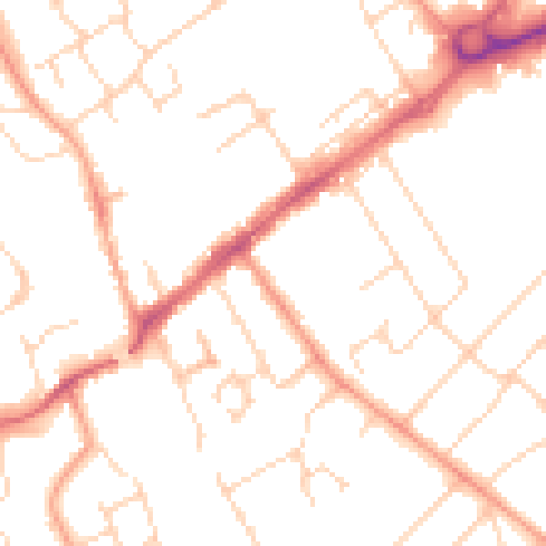 Daytime road noise heatmap for WD6 2DG