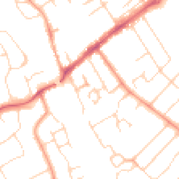 Daytime road noise heatmap for WD6 2EL