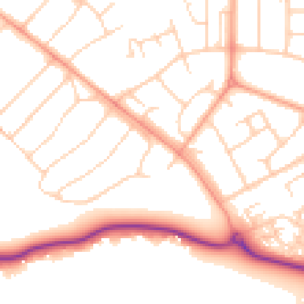 Daytime road noise heatmap for WD6 2EZ