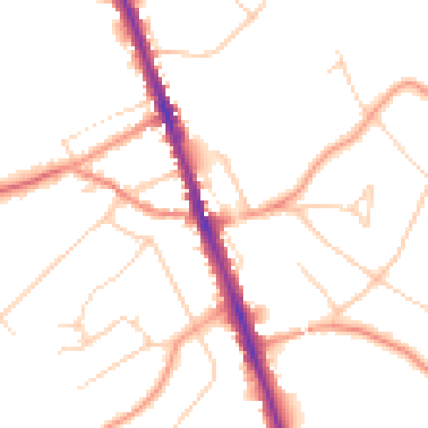 Daytime road noise heatmap for WD7 7AP