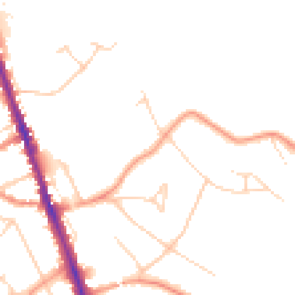 Daytime road noise heatmap for WD7 7AU