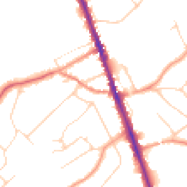 Daytime road noise heatmap for WD7 8AU