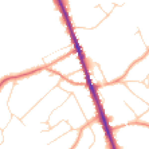 Daytime road noise heatmap for WD7 8JY