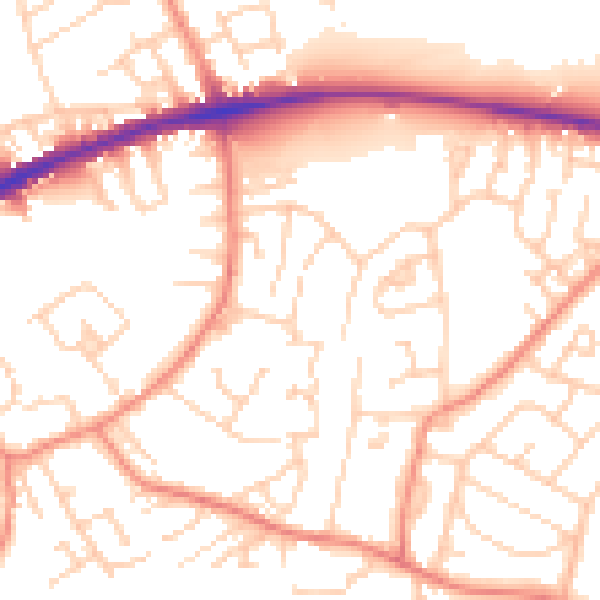 Daytime road noise heatmap for WF12 8HU