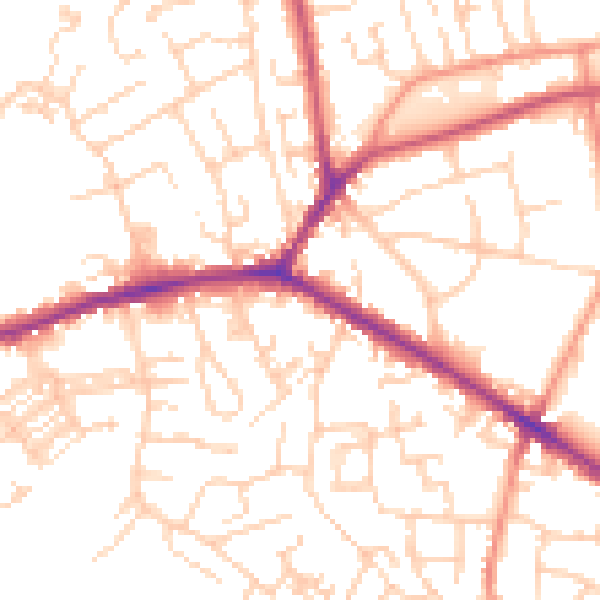 Daytime road noise heatmap for WF16 0DP
