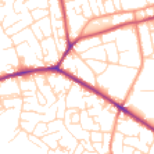 Daytime road noise heatmap for WF16 0DT
