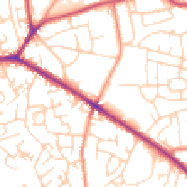 Daytime road noise heatmap for WF17 7QZ