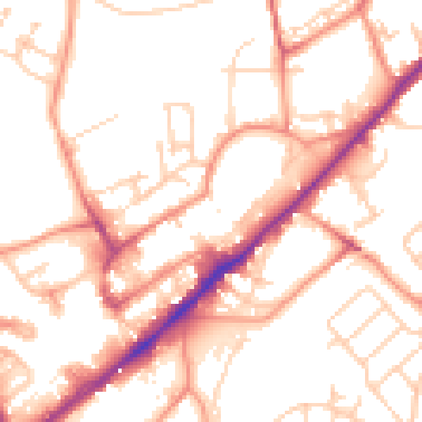 Daytime road noise heatmap for WF8 1EB