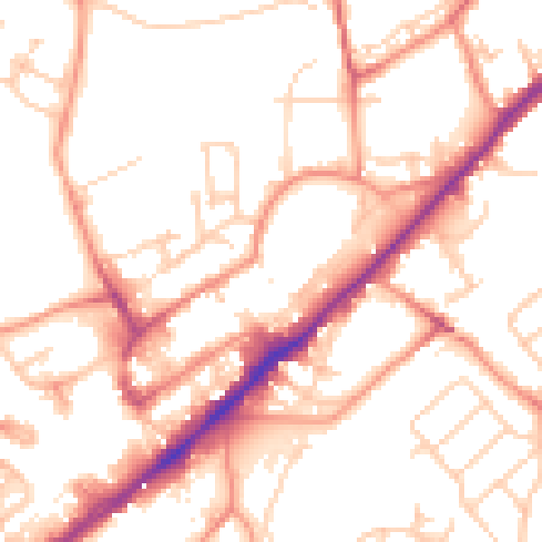 Daytime road noise heatmap for WF8 1EG