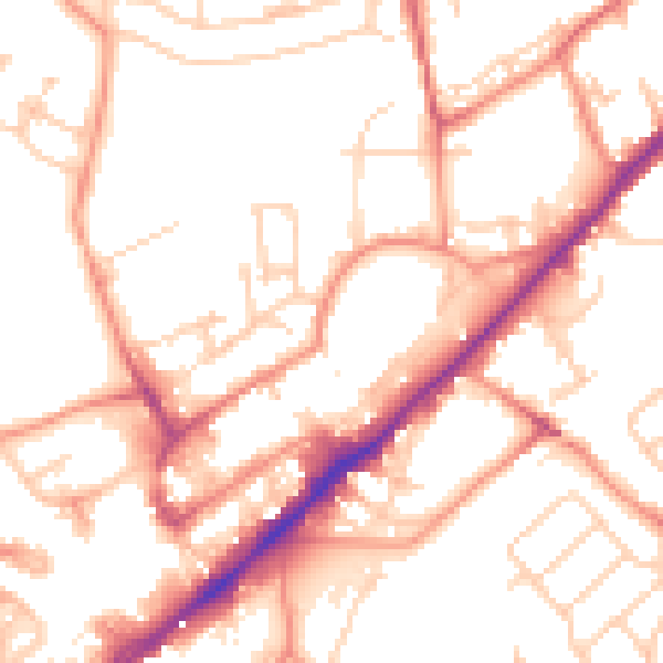 Daytime road noise heatmap for WF8 1EH