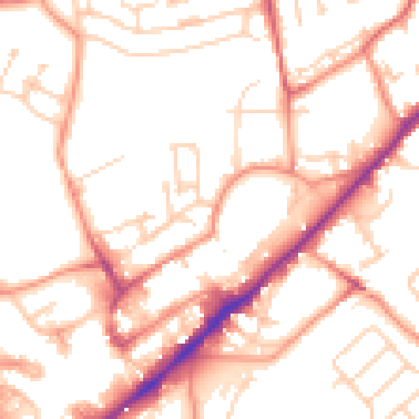 Daytime road noise heatmap for WF8 1EW