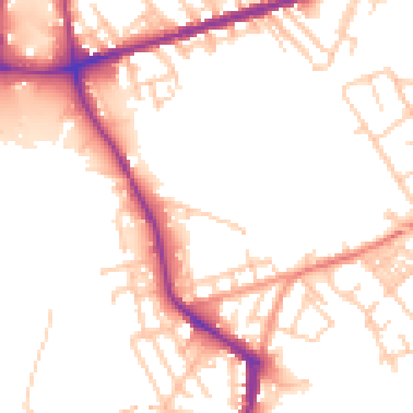 Daytime road noise heatmap for WN3 4JQ