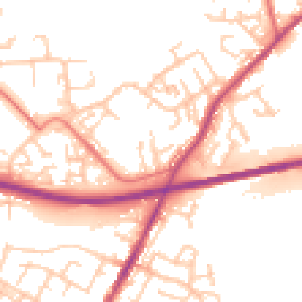 Daytime road noise heatmap for WN3 5EB