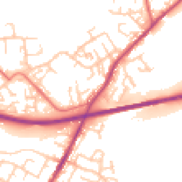 Daytime road noise heatmap for WN3 5ED