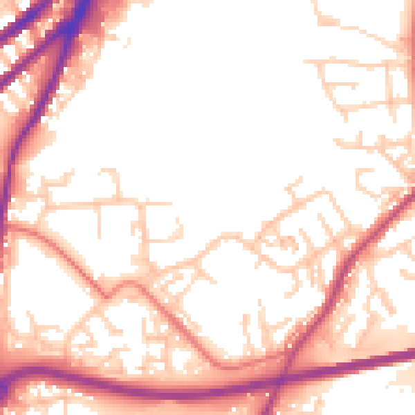 Daytime road noise heatmap for WN3 5EE