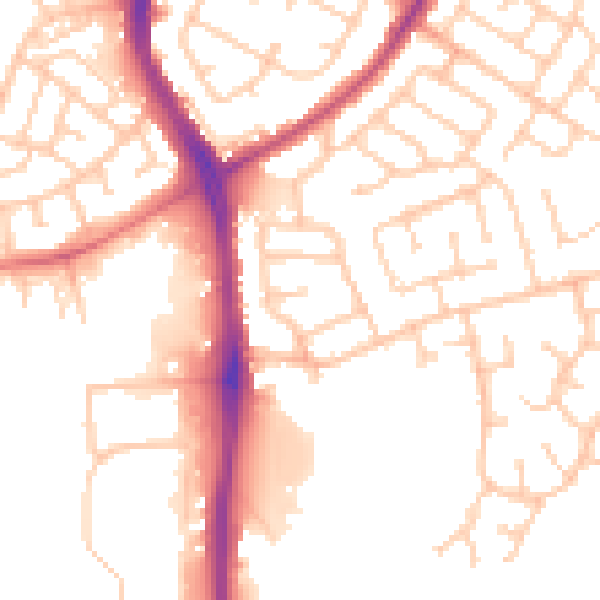 Daytime road noise heatmap for WN3 5QY