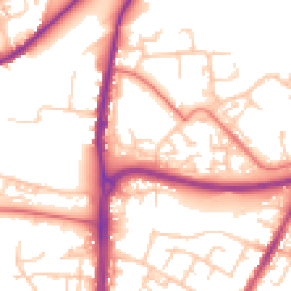 Daytime road noise heatmap for WN3 5UJ