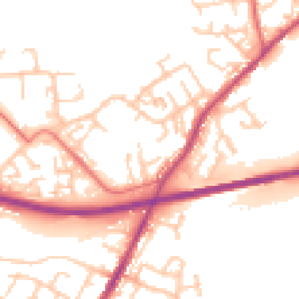 Daytime road noise heatmap for WN3 5UQ