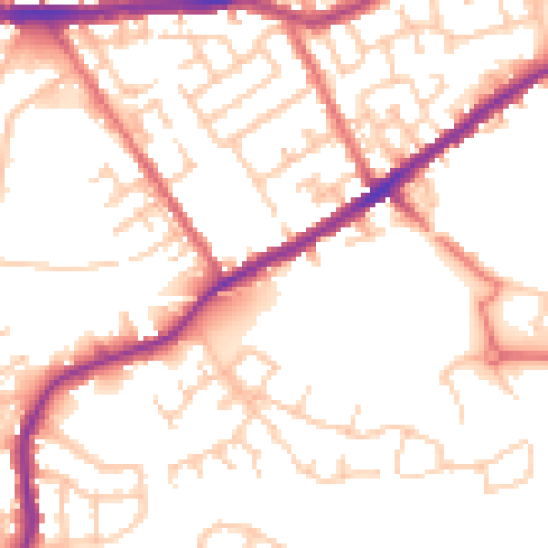 Daytime road noise heatmap for WN5 8DE