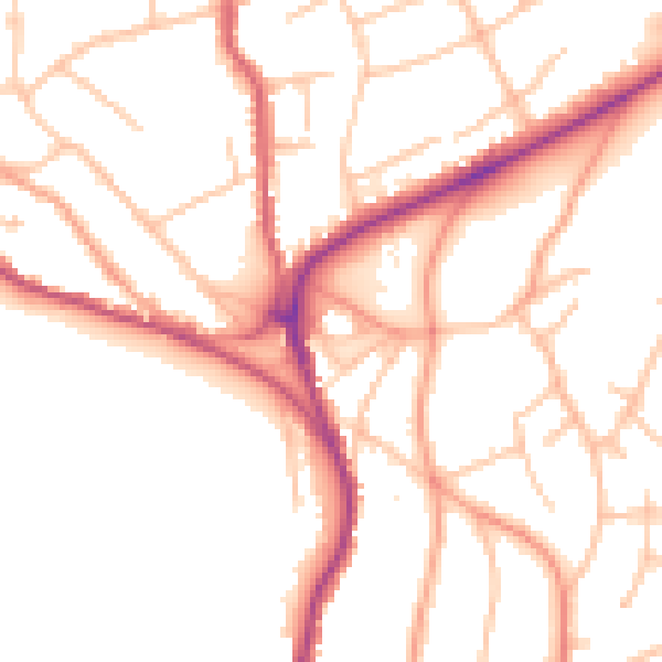 Daytime road noise heatmap for WR14 2JE