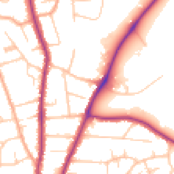 Daytime road noise heatmap for WR3 7JZ