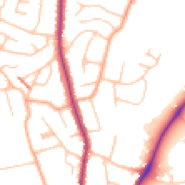 Daytime road noise heatmap for WR3 7NY