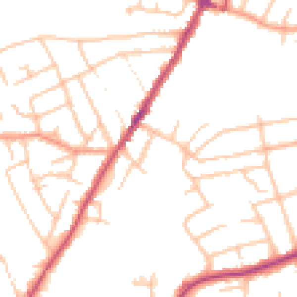 Daytime road noise heatmap for WR3 8EY