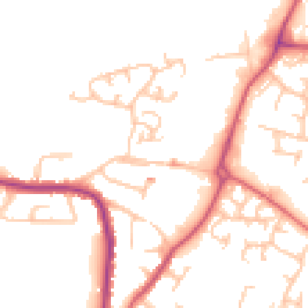 Daytime road noise heatmap for WR3 8HY