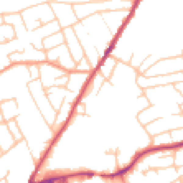 Daytime road noise heatmap for WR3 8NL