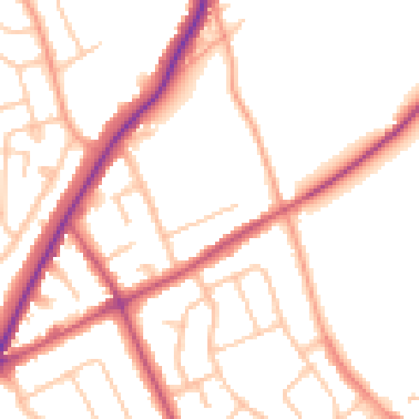 Daytime road noise heatmap for WV11 1AP