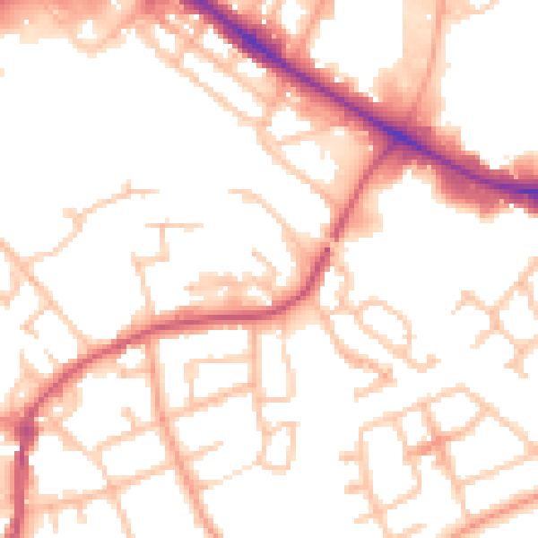 Daytime road noise heatmap for WV14 0AN