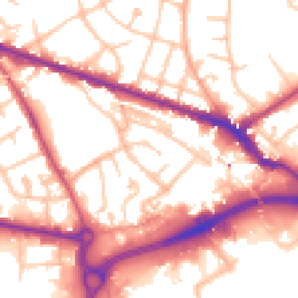 Daytime road noise heatmap for WV14 0BY