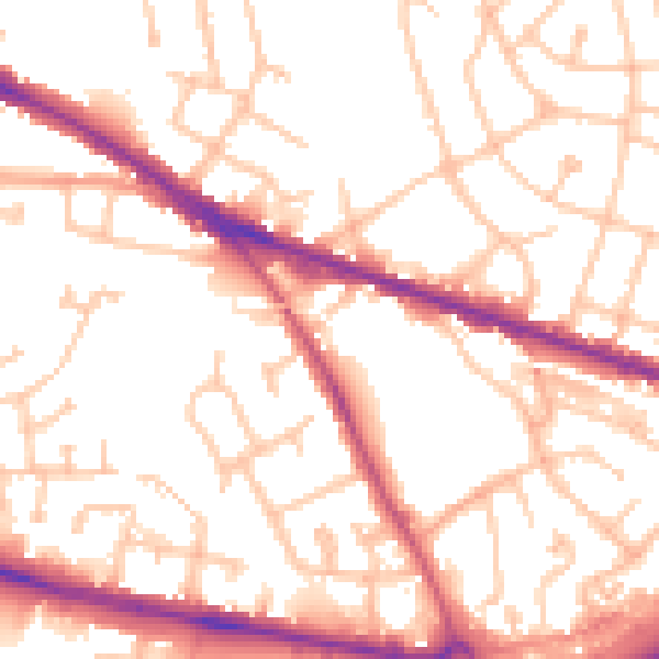 Daytime road noise heatmap for WV14 0ED
