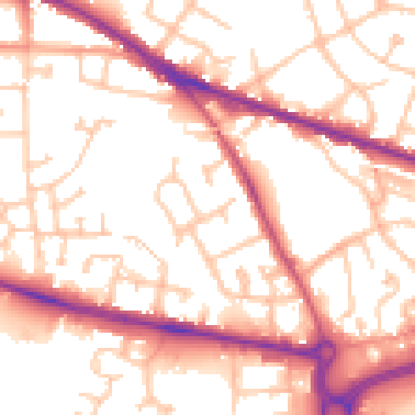 Daytime road noise heatmap for WV14 0HR