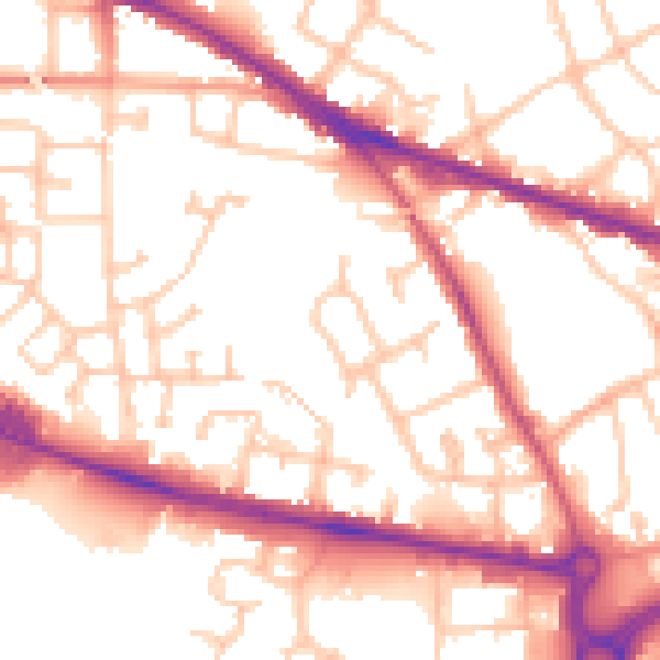 Daytime road noise heatmap for WV14 0HT