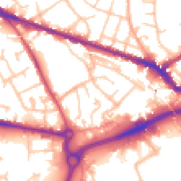 Daytime road noise heatmap for WV14 0HZ
