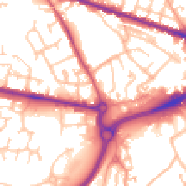 Daytime road noise heatmap for WV14 0QN