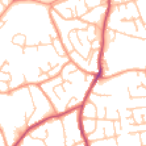 Daytime road noise heatmap for WV14 8DG