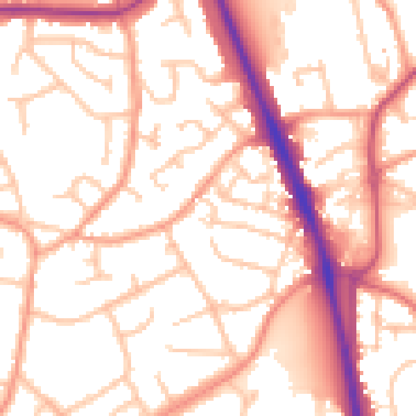 Daytime road noise heatmap for WV14 9JY