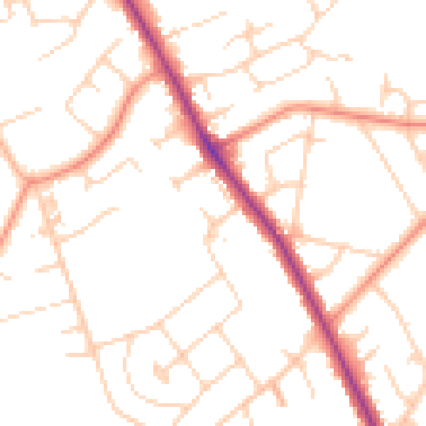 Daytime road noise heatmap for YO12 5PA