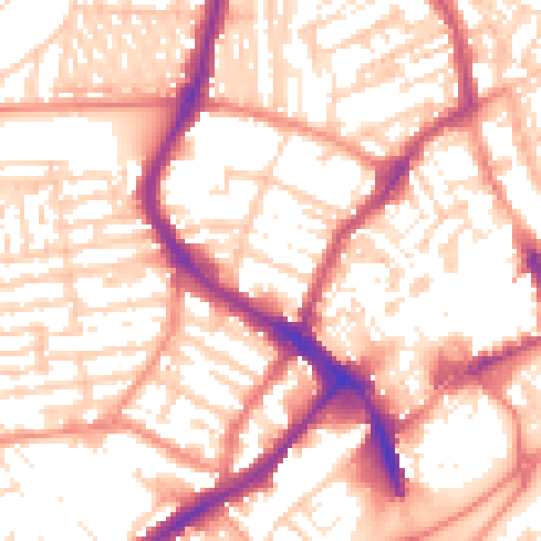 Daytime road noise heatmap for YO12 7ED
