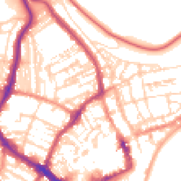 Daytime road noise heatmap for YO12 7PQ